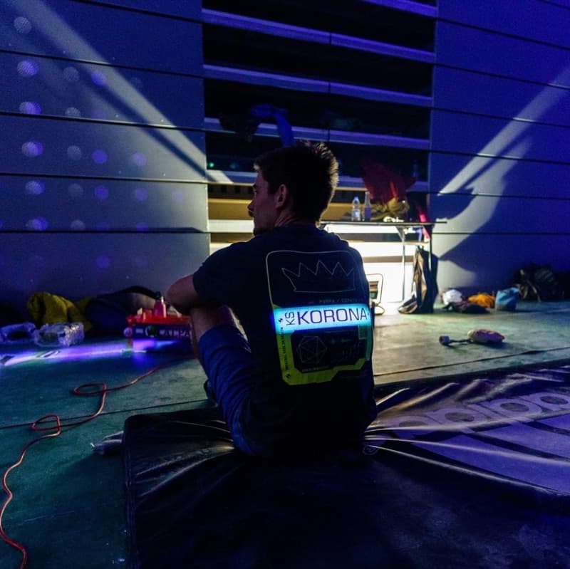 Climber sitting in competition isolation before their round